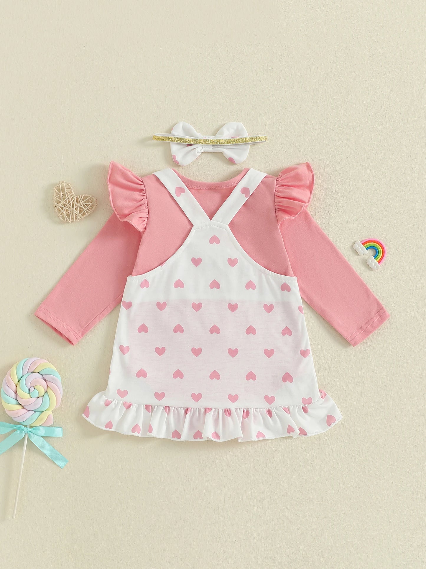 Baby Girls Bear Embroidered Dress Set with Bow Headband (0-18M)