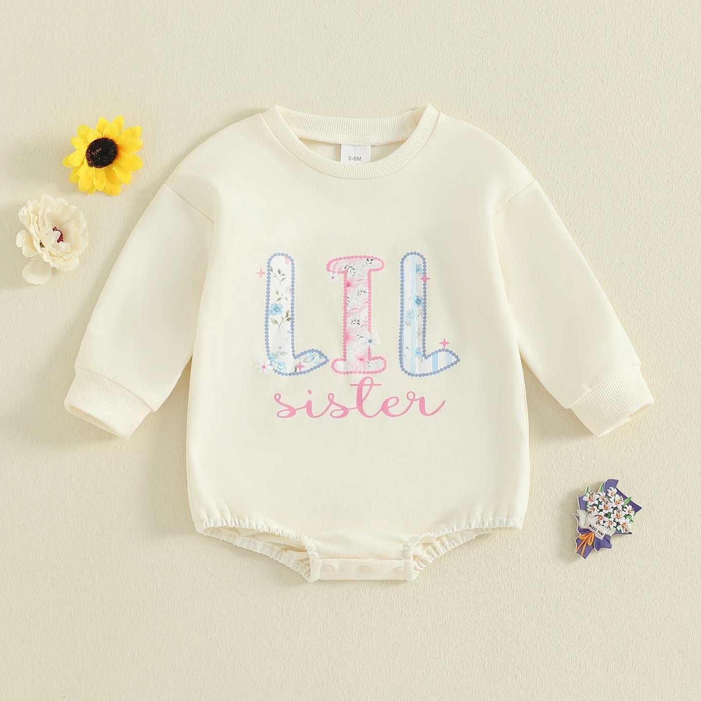 Sister Matching Outfits - Floral Letter Print Romper & Sweatshirt Set