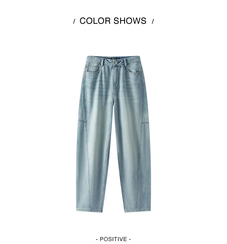 Women's Vintage Cotton Wide Leg Jeans - Curved Hem Retro Style