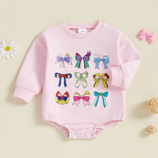 Lovely Baby Spring Romper - Long Sleeve Bowknot Print Sweatshirt Jumpsuit (0-18M)