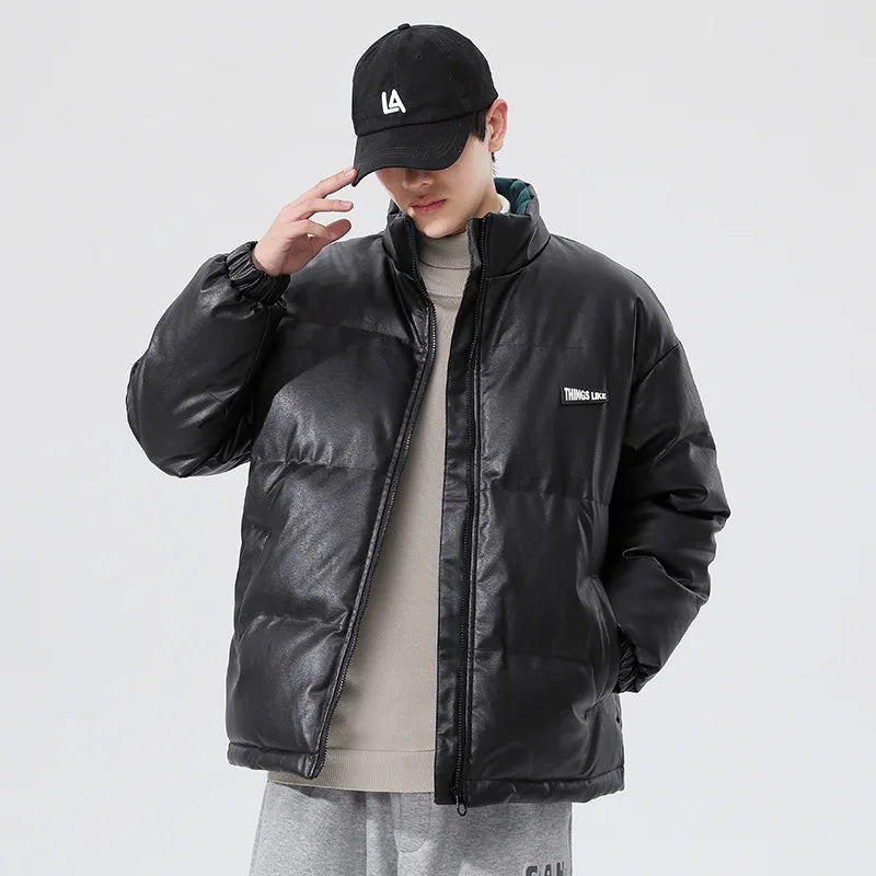 Men's PU leather Stand-up collar thickened cotton-padded Jacket