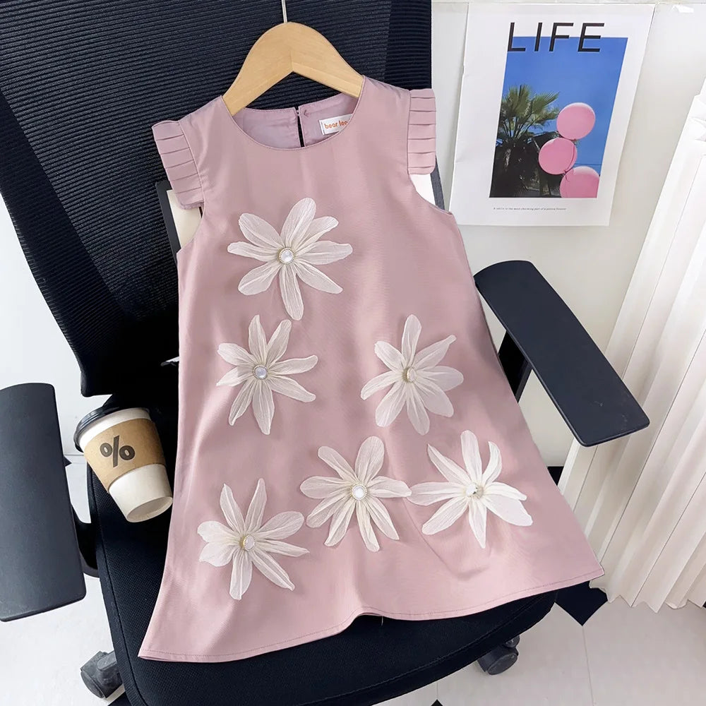 Girl's 2-7 Year Old Children's  Summer  3D Flower Tank Top Dress