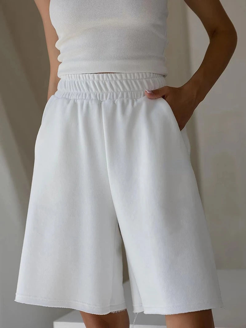 Women's 100% Cotton Shorts Set Half Sleeve Patchwork T Shirts & High Waist Shorts Two Pieces Set