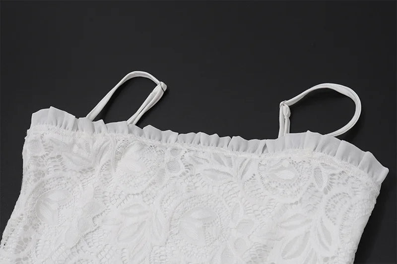 Women's Elegant White Lace Slip Maxi Dress - Sleeveless Backless Bodycon Dress
