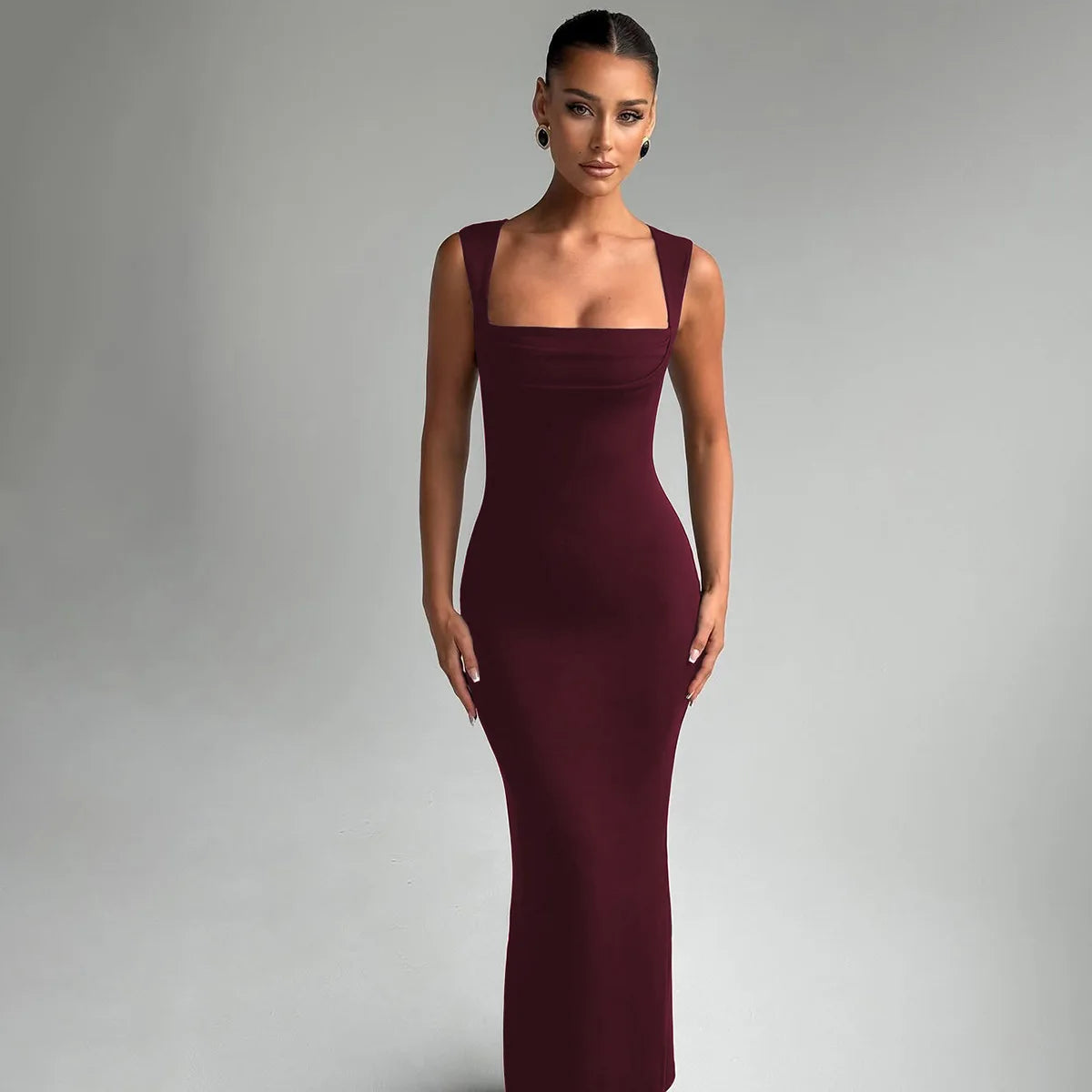 Women's Square Neck Elegant Maxi Outfits Sleeveless Bodycon Dress