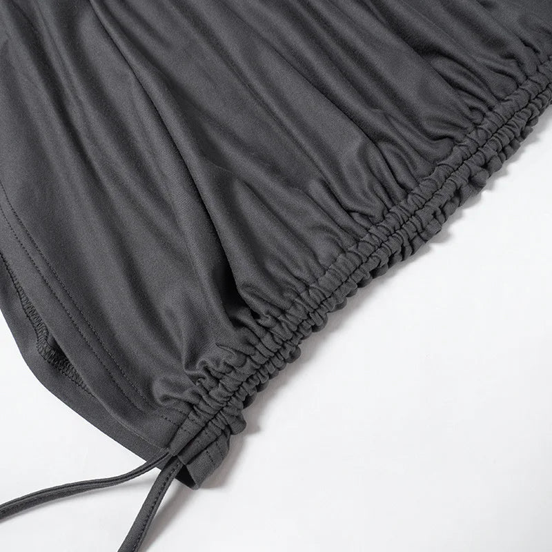 Women's Drawstring Ruched Mini Dress Outfit Long Sleeve Bodycon Dress