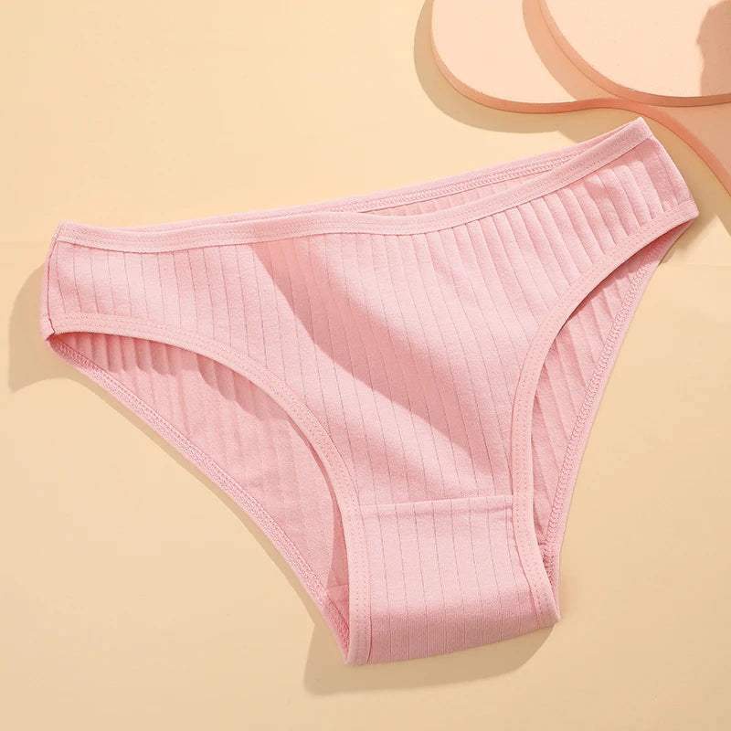 Women's 4Pcs Cotton Striped Underwear - Breathable Solid Briefs Low Waist Comfortable Stretch Lingerie