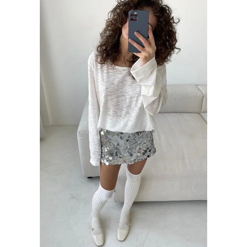 Women's High Waisted Sequins Skirt - Hip Wrap Mini Splice Glitter Skirt