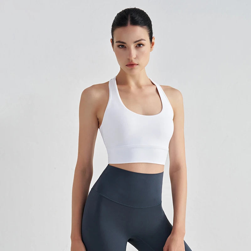 Backless Yoga Crop Top Bra - U Neck Sports Bra with Removable Padding
