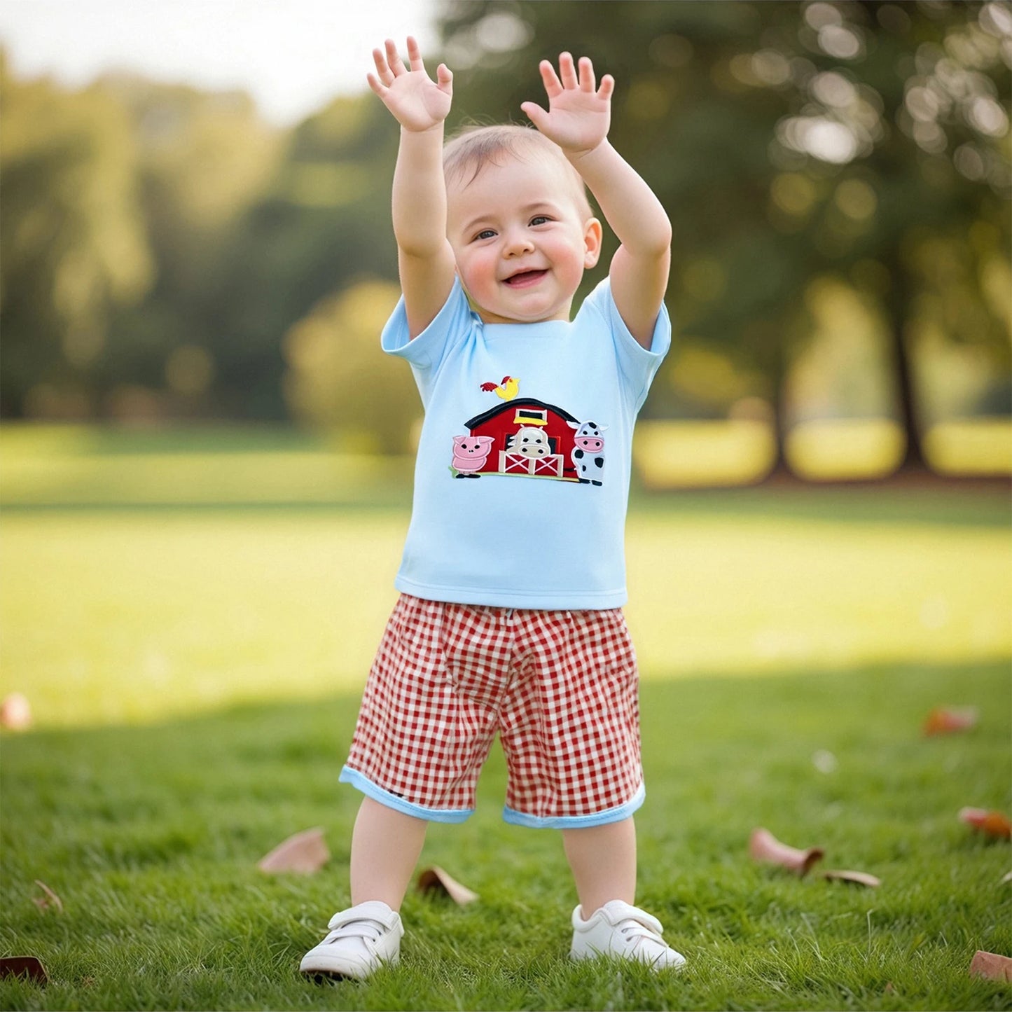 Infant Baby Boys Summer Outfit Set - Farm Animal Embroidery T-Shirt & Shorts (0-3Y)