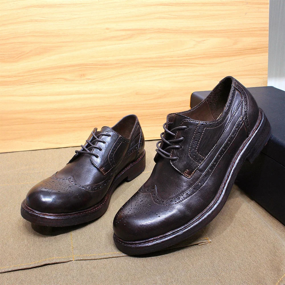 Handmade Stitched Derby Dress Shoes - Soft Calfskin Leather Wingtip Brogue