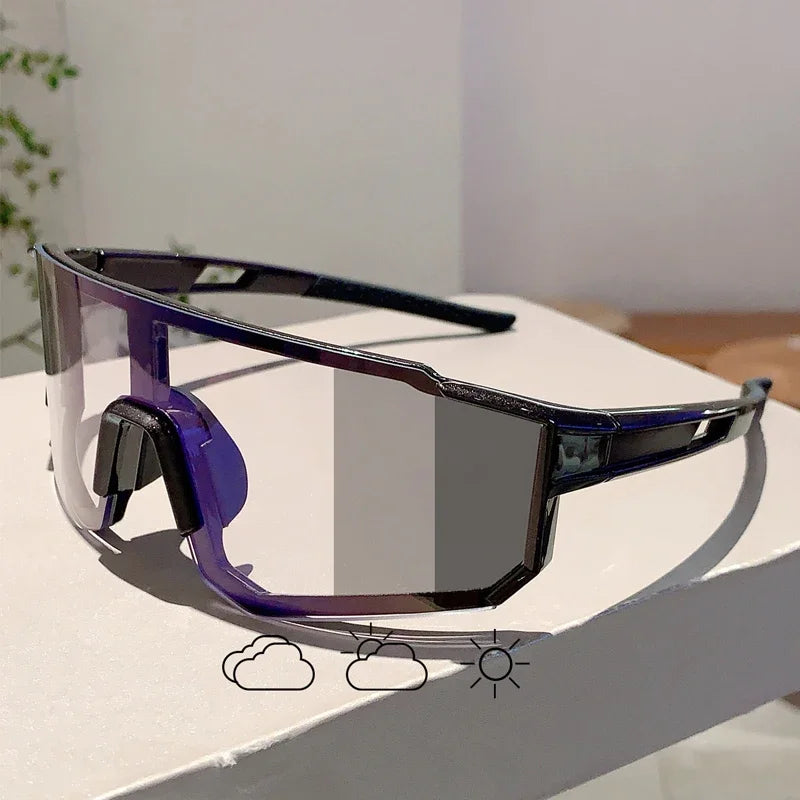 Unisex Photochromic Goggle Wrapped Round Sports Futuristic Oversized Anti-UV Cycling Sunglasses