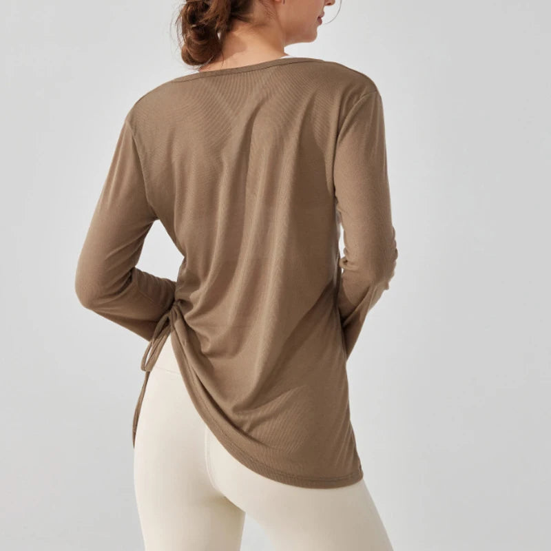 Women's Loose Running Top Long Sleeve Yoga Shirt V-Neckline Workout Blouse Sportswear Workout Clothes