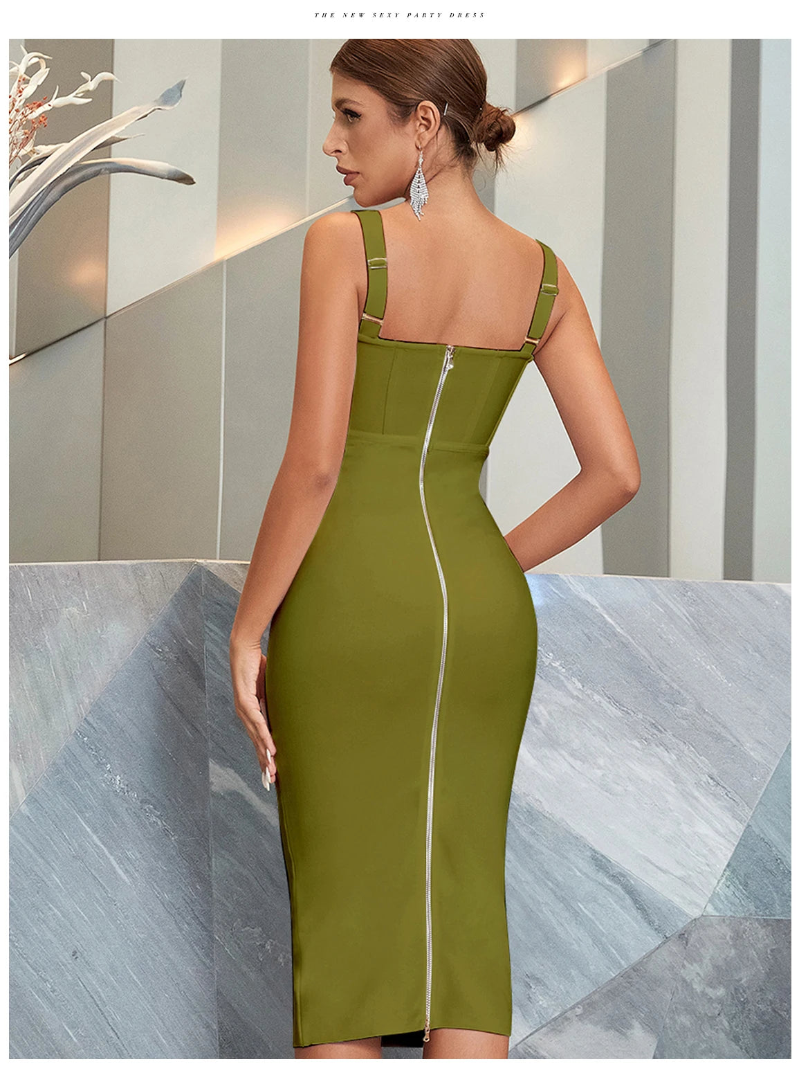 Women's Spaghetti Strap Midi Club Bandage Sleeveless Party Summer Dress