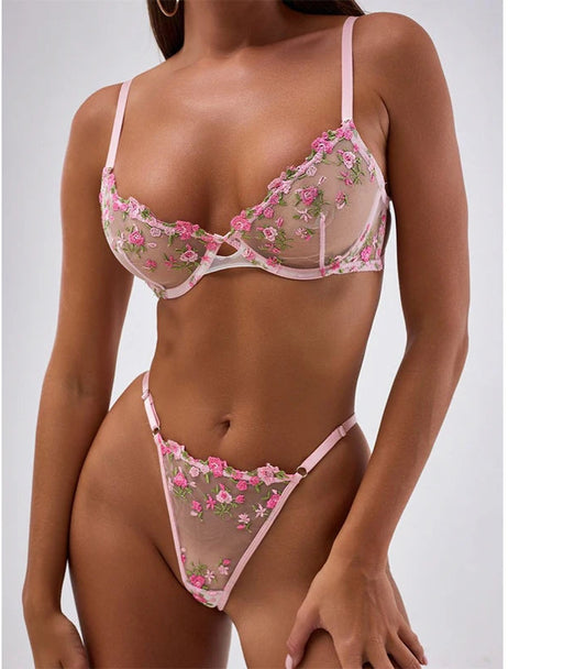 Women's  Floral Transparent Lace Lingerie Set