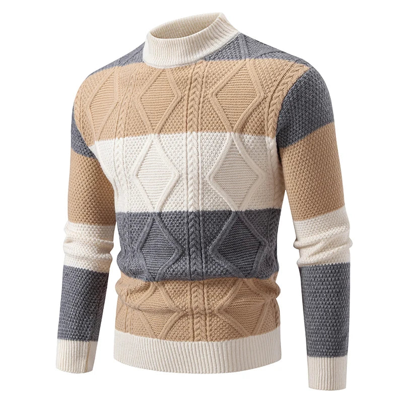 Men's Patchwork Mock Neck Knitted Pullover Sweater | 3 Colours | M–4XL