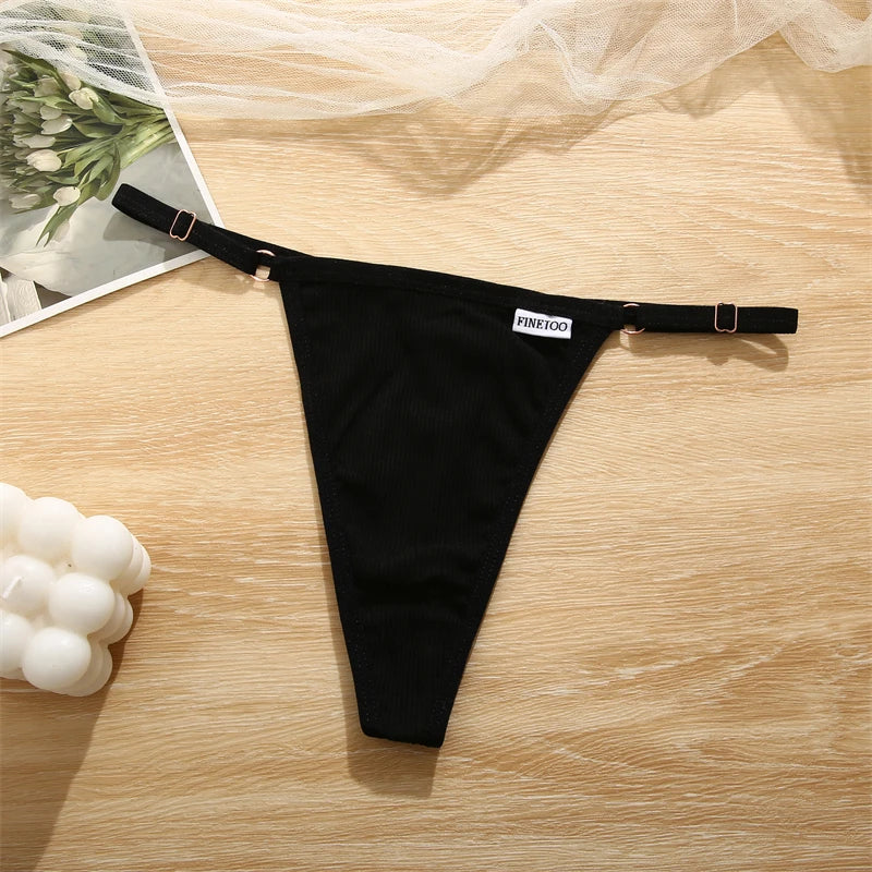 Women's 2PCS/SET Cotton Low Waist Panties Adjustable Waist Thongs Seamless G-String Underwear Lingerie