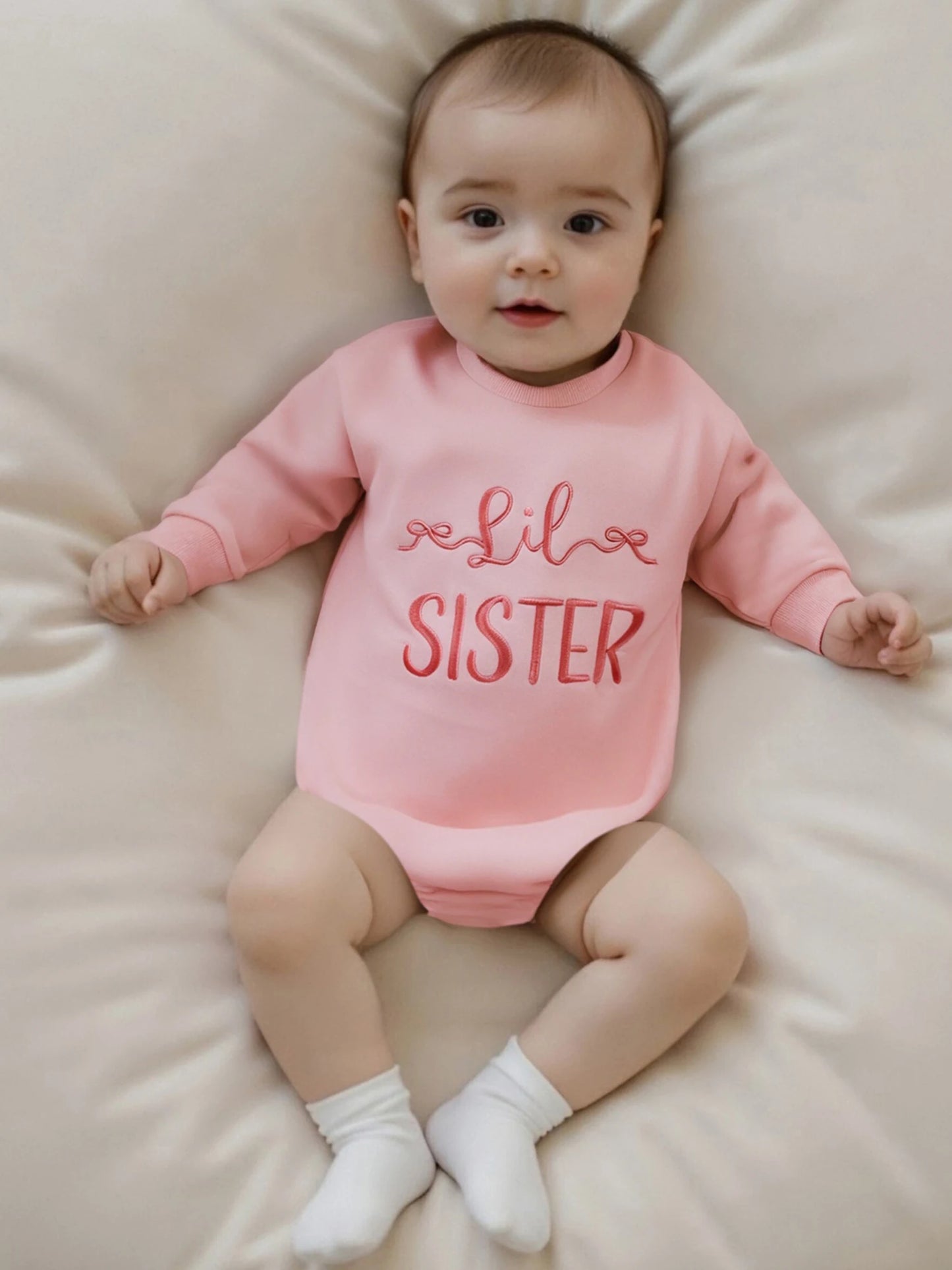 Baby Fall Romper - Letter Embroidery Long Sleeve Round Neck Jumpsuit