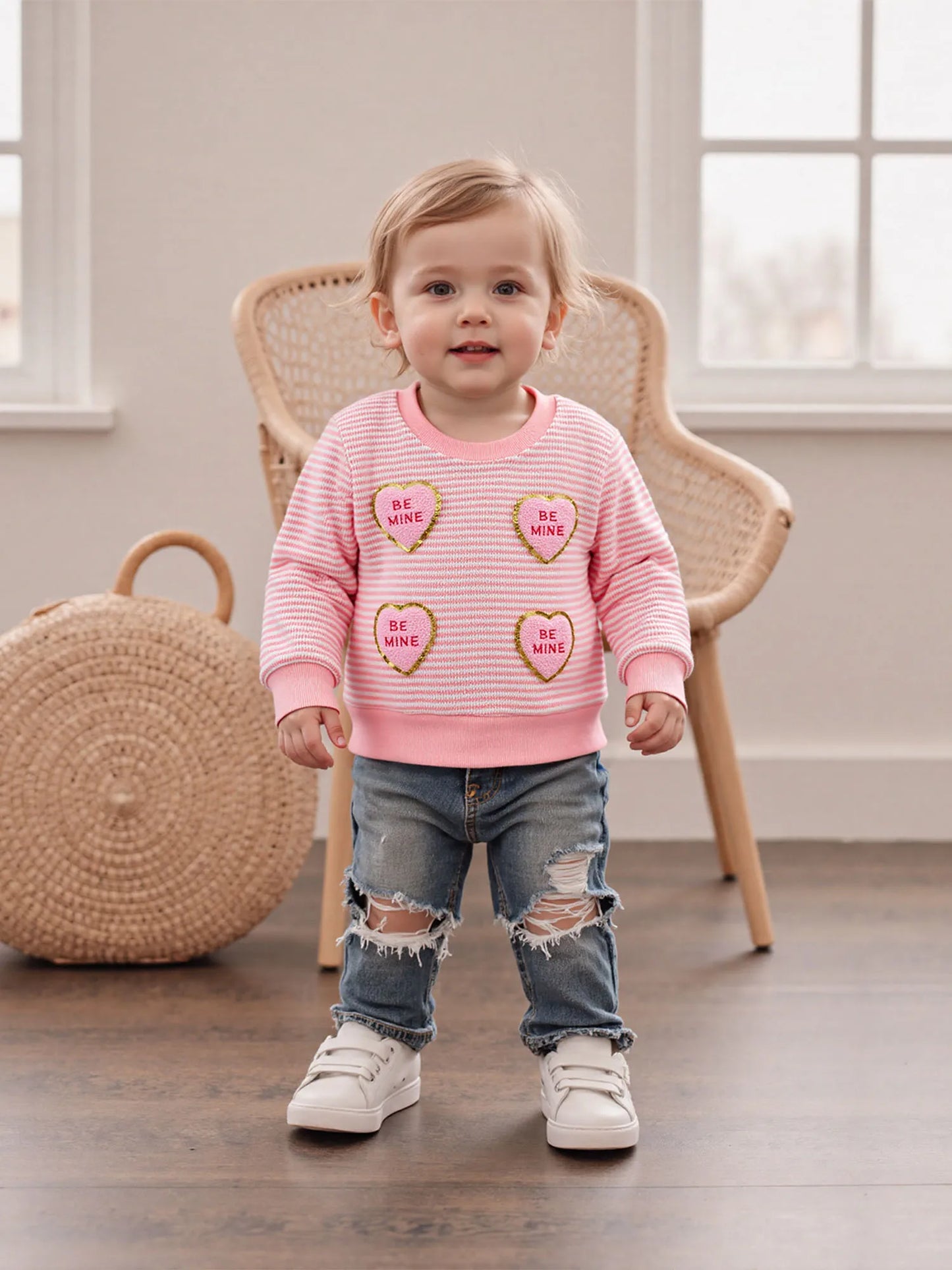 Toddler Girls Valentine's Day Sweatshirt with Heart Embroidery (0-4Y)
