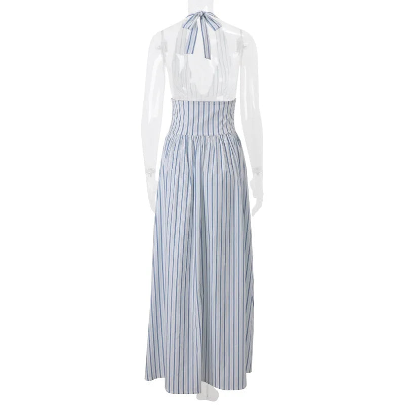 Women's Bow Detail V-Neck Halter Maxi Dress