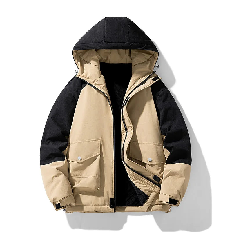 Fleece Hooded Patchwork Parka Jacket