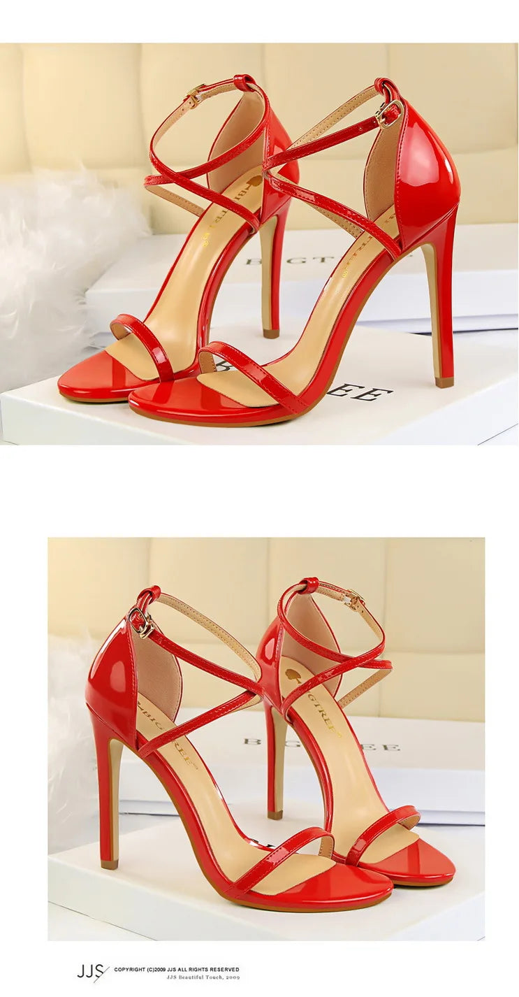 Women's Open Toe High Heels Patent Leather Heels Stiletto