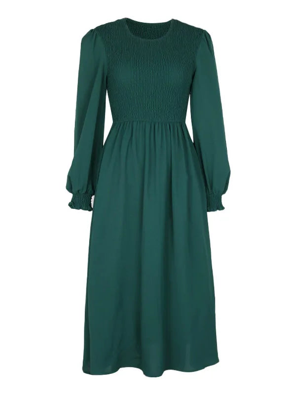 Women's Autumn Winter Elegant V-neck Lace Mid-Length High Waist Dress