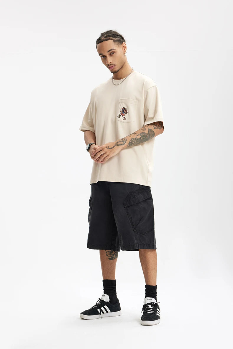 Unisex Sports Embroidered Pocket Tech Fabric Cool Touch Quick-Dry Short Sleeve T-Shirt