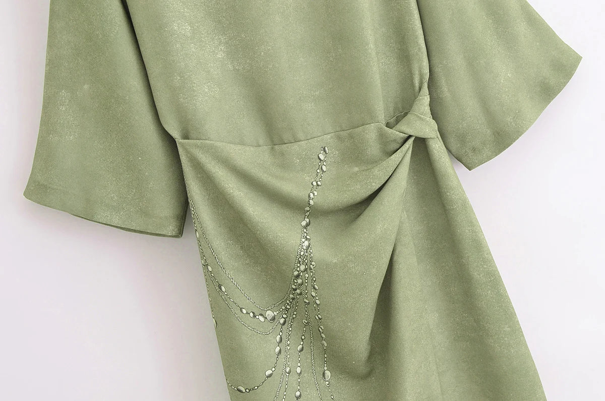 Spring Women's Chain Printed Modern Wide Round Neck MIDI Dress