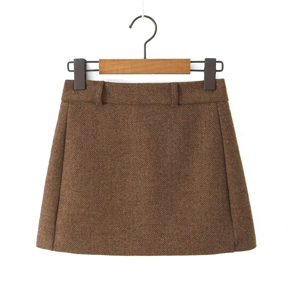 Vintage High Waist Woolen A-Line Mini Skirt - Elegant Office Wear Skirt
