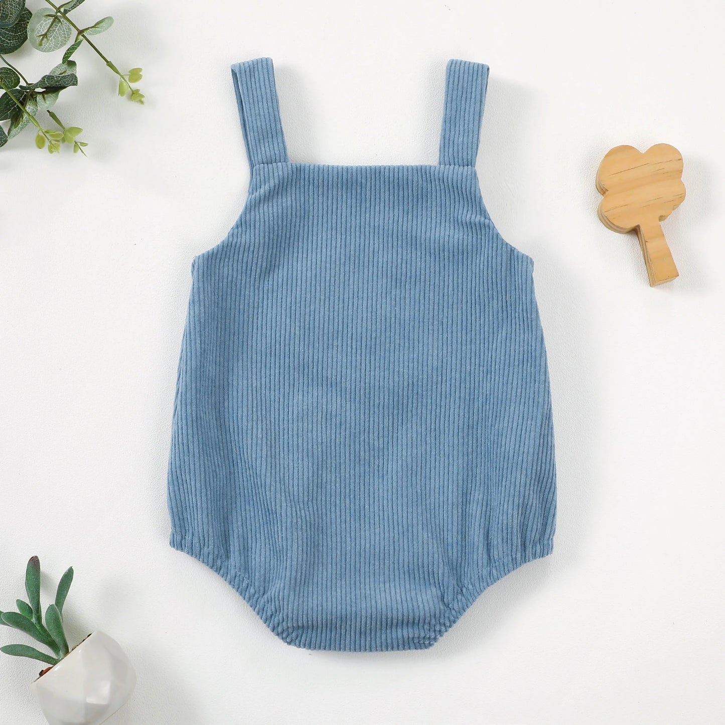 Baby Overalls Romper - Rocking Horse Embroidered Sleeveless Corduroy Bodysuit