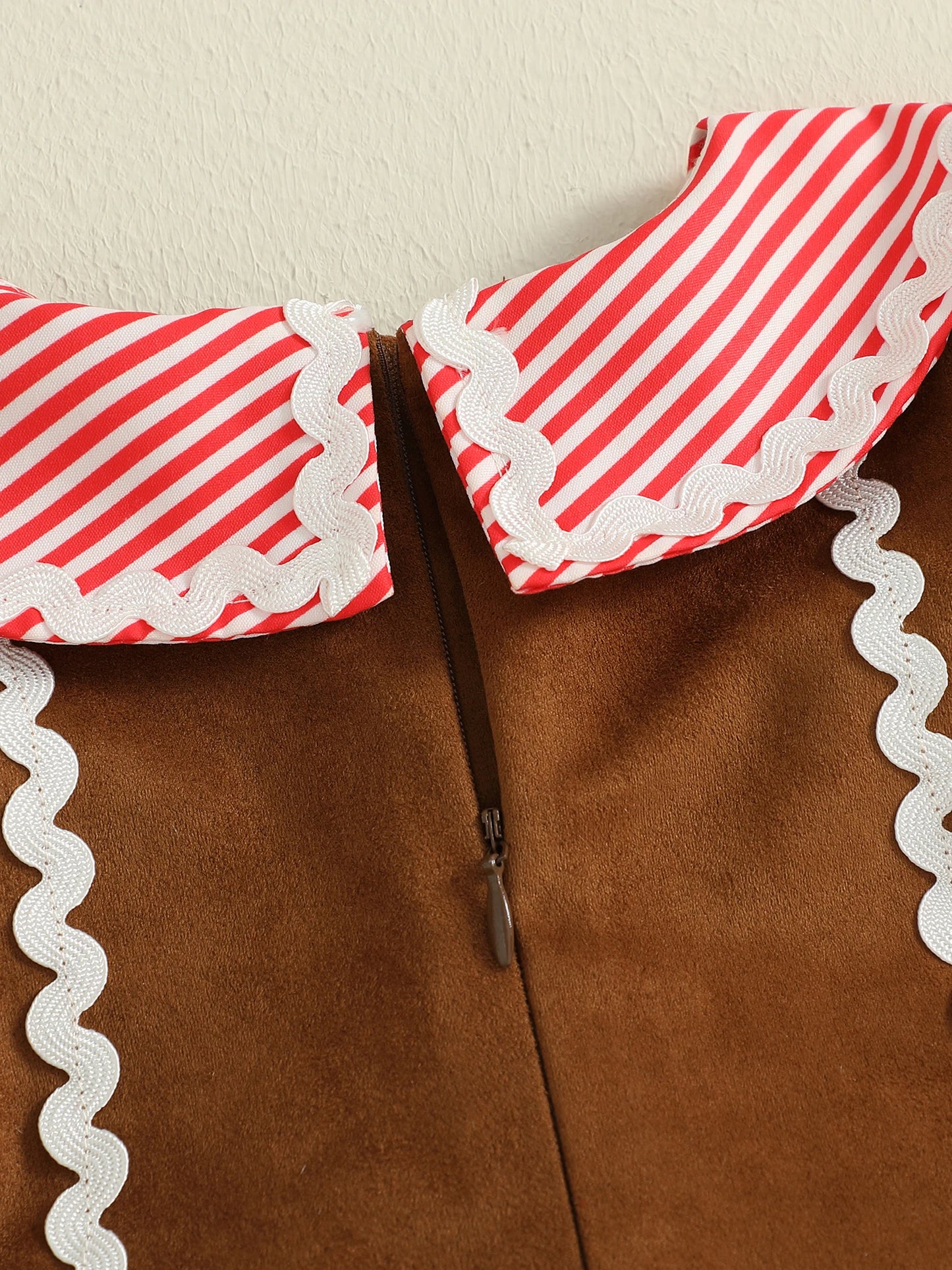 Toddler Girl's Christmas Dress - Gingerbread Man Print Doll Collar Bubble Sleeve