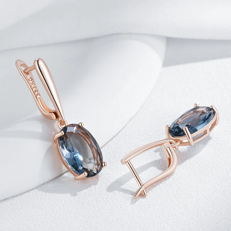 Elegant Oval Grey Crystal Long Dangle Earrings