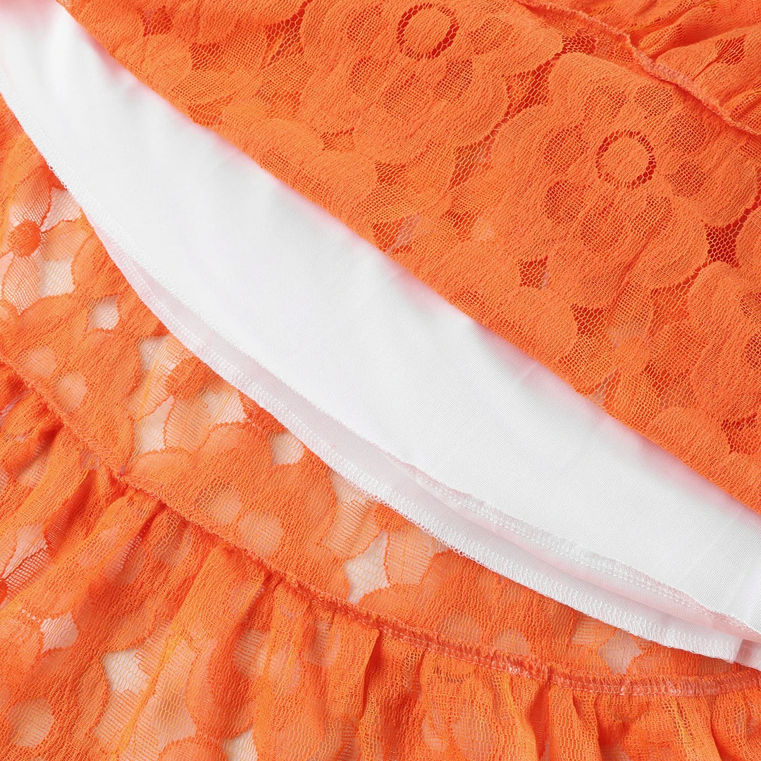 Women's Summer Hollow Lace  Halter Strapless Sleeveless Naked Waist Long Chic Dress