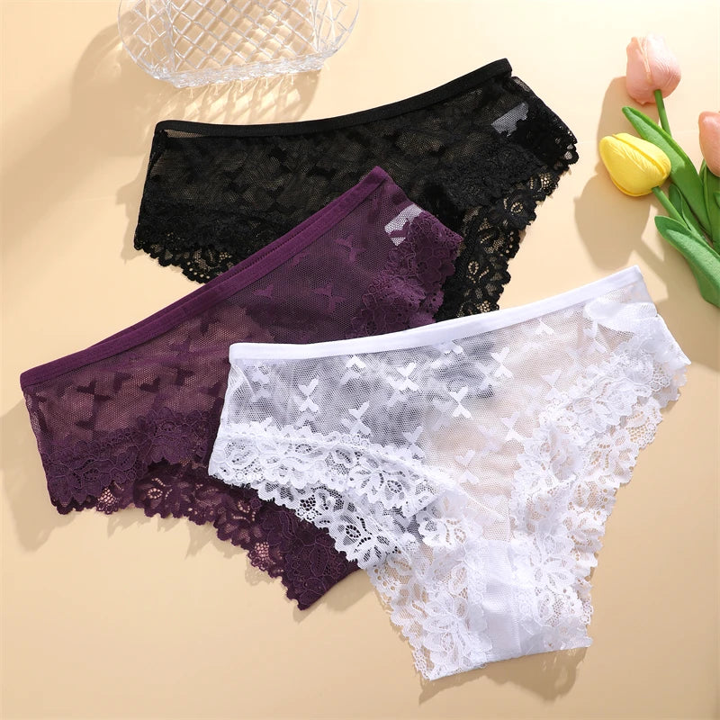 Women's Lace Panties Set - 5 Pack Floral Hollow Out Briefs (S-XL)