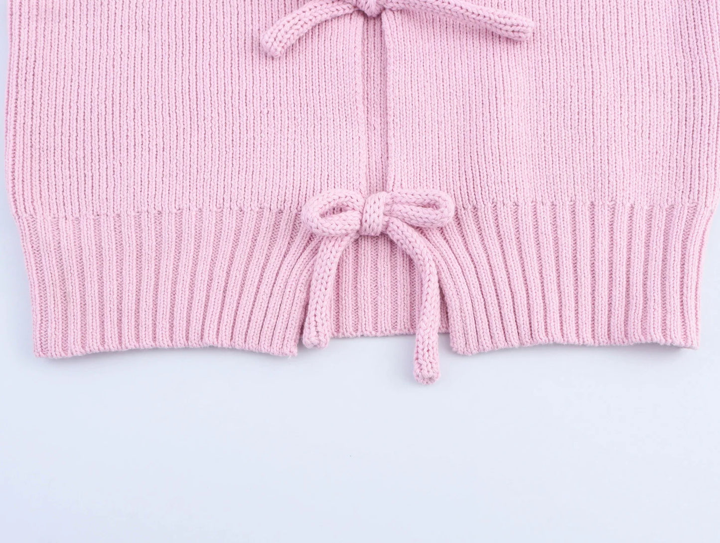 Women's Summer Bow Decoration Knitted Short Sleeved Round Neck Top T-shirt