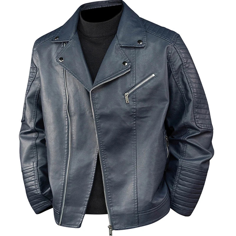 Men's Vintage PU Leather Moto Biker Jacket - Spring Autumn Casual Outerwear