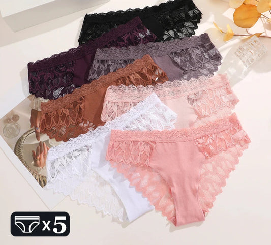5Pcs Women's Lace Hollow Out Panties Low-Waist Comfortable Underwear Floral Breathable Briefs Stretch Soft Lingerie