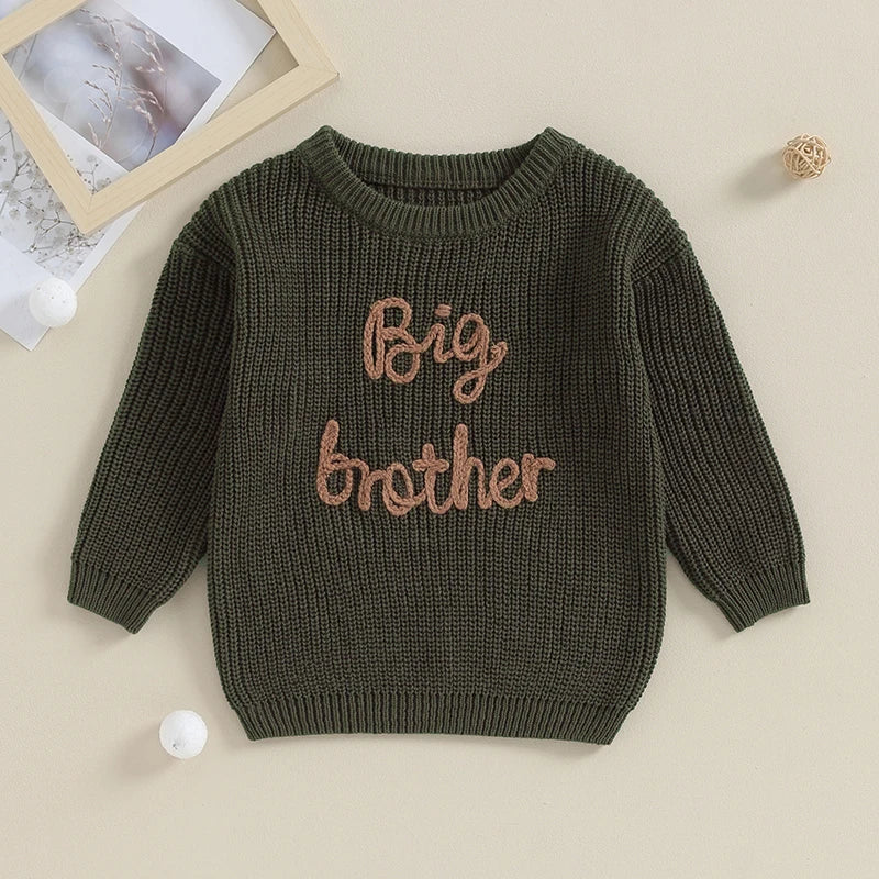 0-5Y Toddler Kids Boys Autumn Winter Sweater Long Sleeve Letter Embroidery Pullover Knitwear