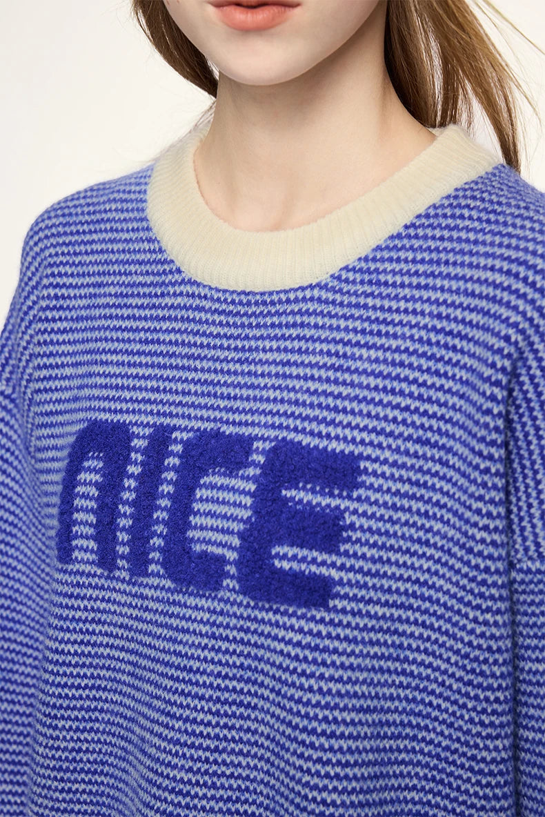 Unisex Letter Print Loose Knit Pullover Sweater