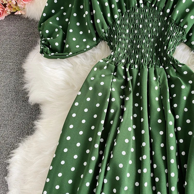 Women's V-Neck Polka Dot Jumpsuit - Wide Leg Trousers with Dolman Sleeves