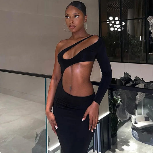 Women's Asymmetric Backless Cut Out Maxi Party Outfit Bodycon Dress