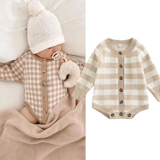 Toddler Baby Sweater Romper with Plaid Print (0-24M)