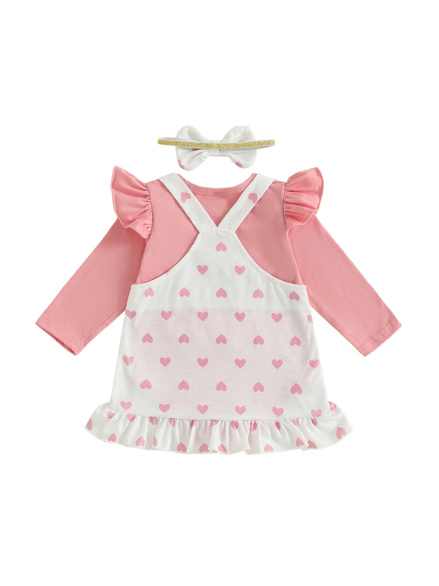 Baby Girls Bear Embroidered Dress Set with Bow Headband (0-18M)