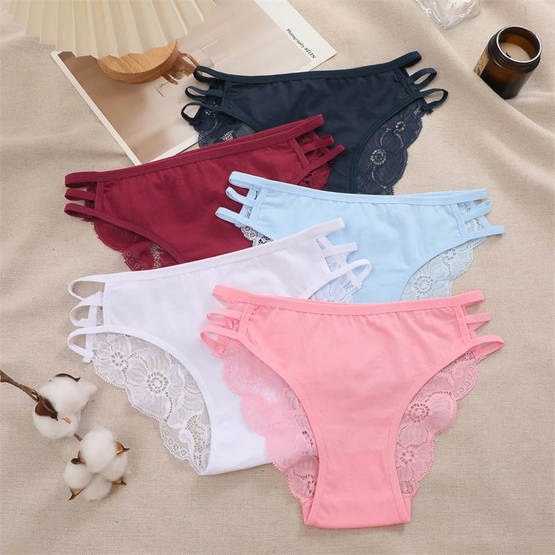 3PCS Women's Lace Floral Triple Belts - Low-Waist Perspective Briefs Soft Lingerie Underwear