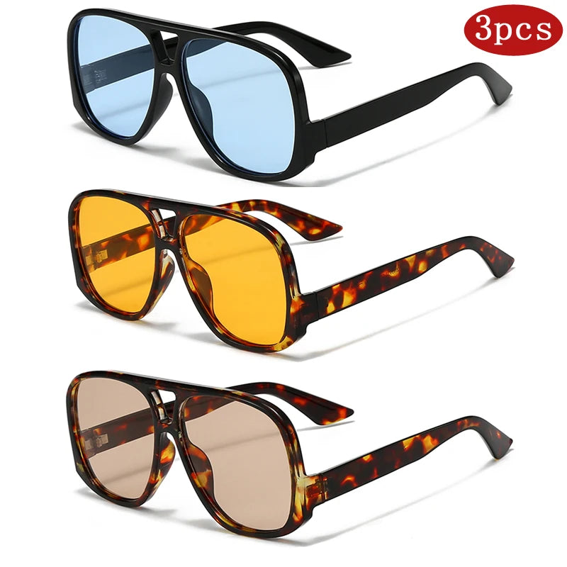 Unisex 1/3pcs Oversized  Double Bridges Sunglasses UV400