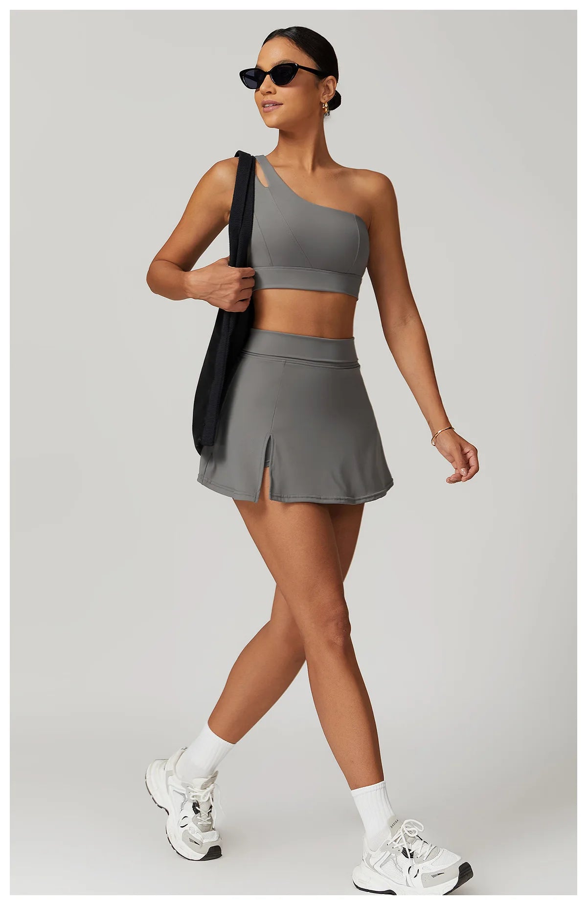 Women’s 2pc Sports Skirt Suit Outdoor Leisure Single Shoulder Bra Suit Quick Drying Tennis Set Yoga workout Skirt Set