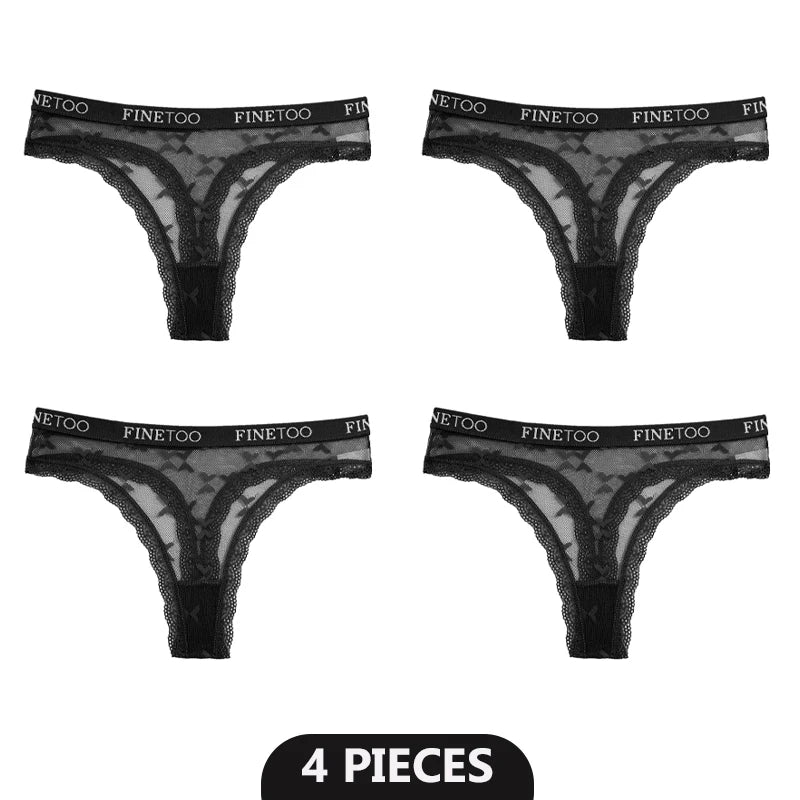 4-Pack Lace Hollow Out Thongs - Women's Floral Low-Waist Breathable Underwear