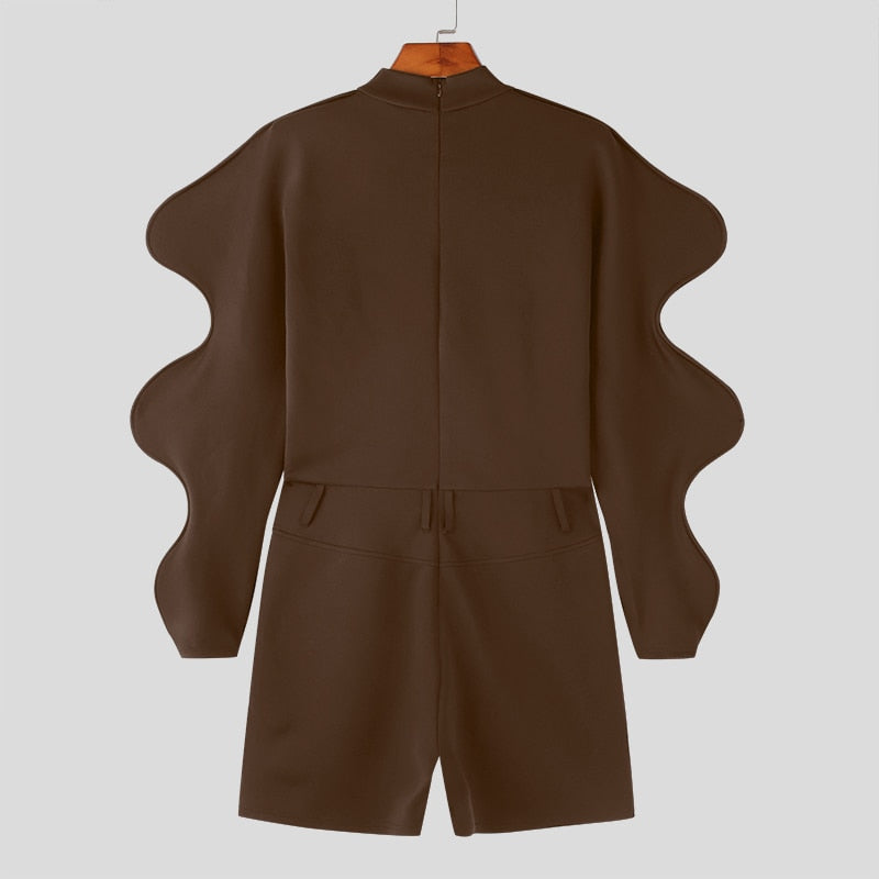 Men's Turtleneck Long Gigot-sleeve Irregular Playsuits S-5XL