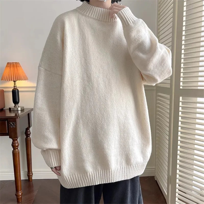Men's Oversized Mock Neck Knit Pullover Sweater